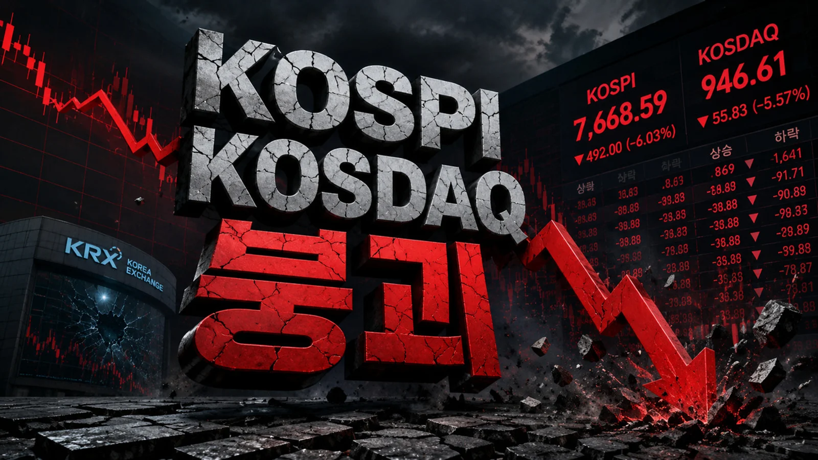 [증시 현황] 코스피 7,668선 붕괴·코스닥 946선 후퇴…투자심리 급랭에 증시 전반 매도 압력